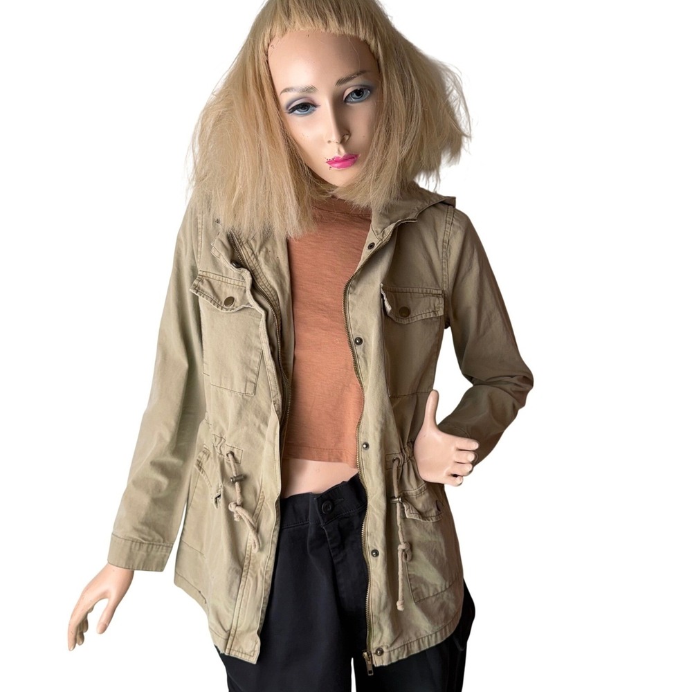 Forever 21 Utility Anorak Jacket Hooded Drawstring Khaki Tan Gorpcore Safari S